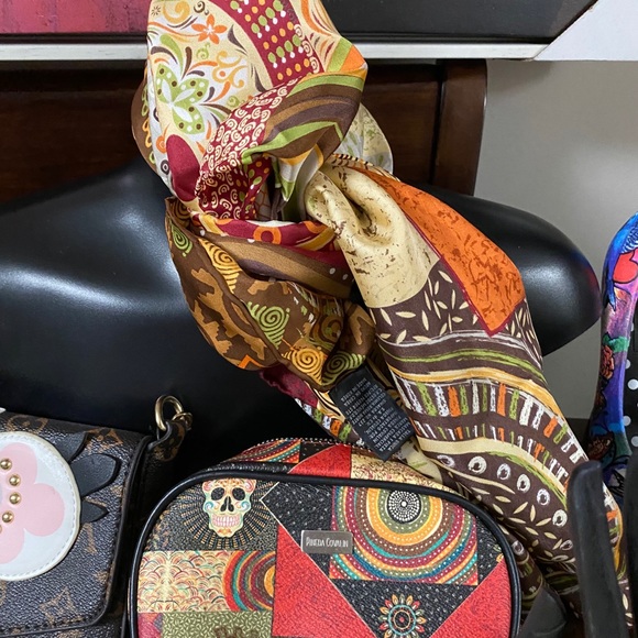 aztec silk scarf and matching leather pouch - Picture 6 of 6